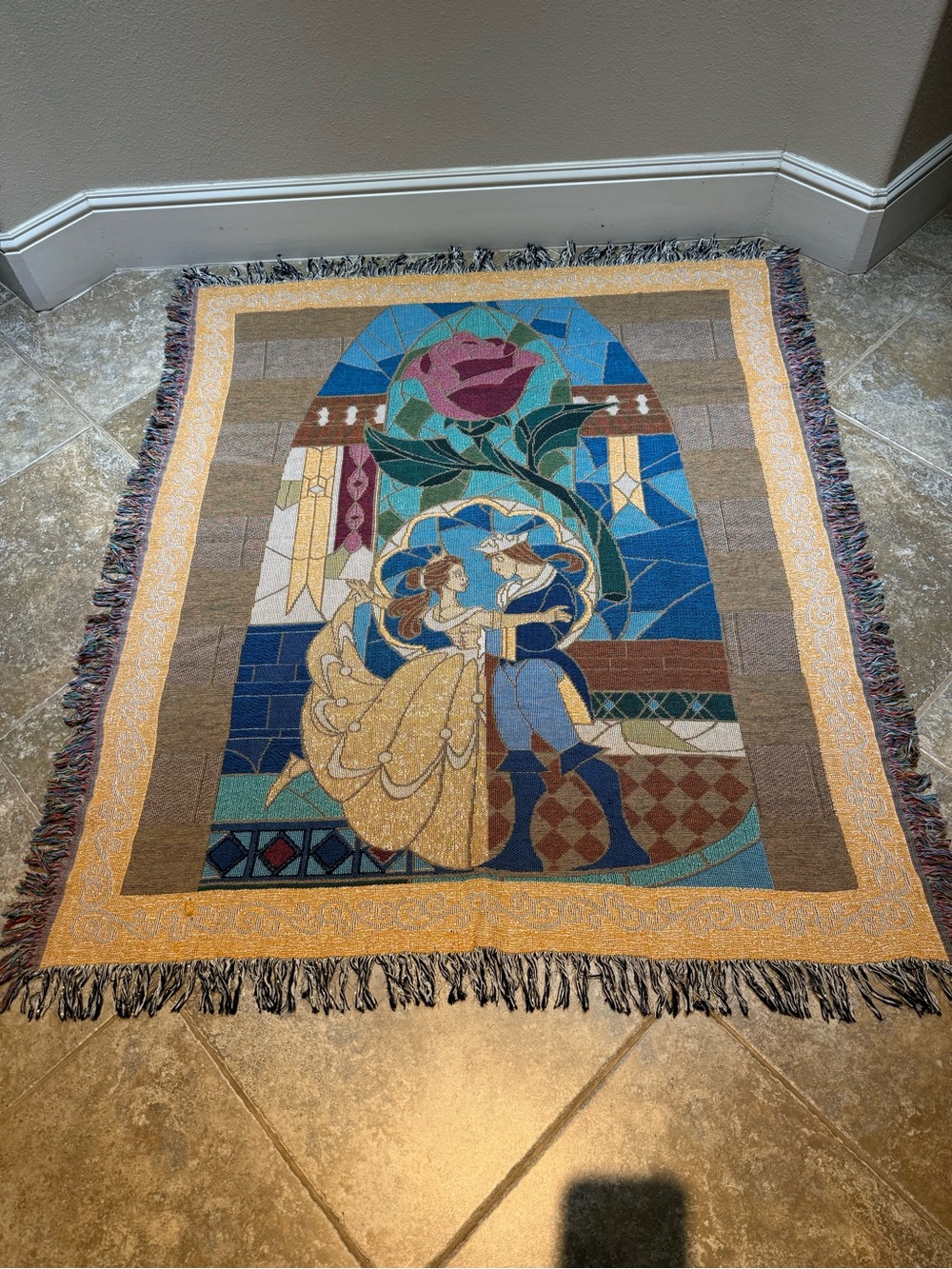 Disney Romantic Rose Beauty and the Beast Tapestry Throw Blanket